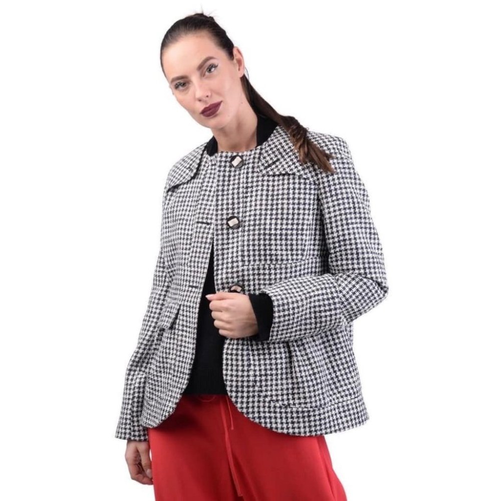 {RED VALENTINO} Navy Houndstooth Blazer